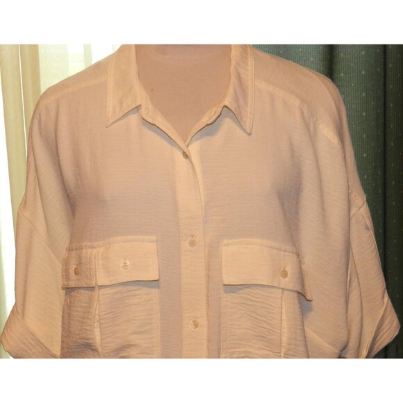 Worthington size 3X textured stretch blend poly soft vanilla buttoned top plus - Picture 3 of 4